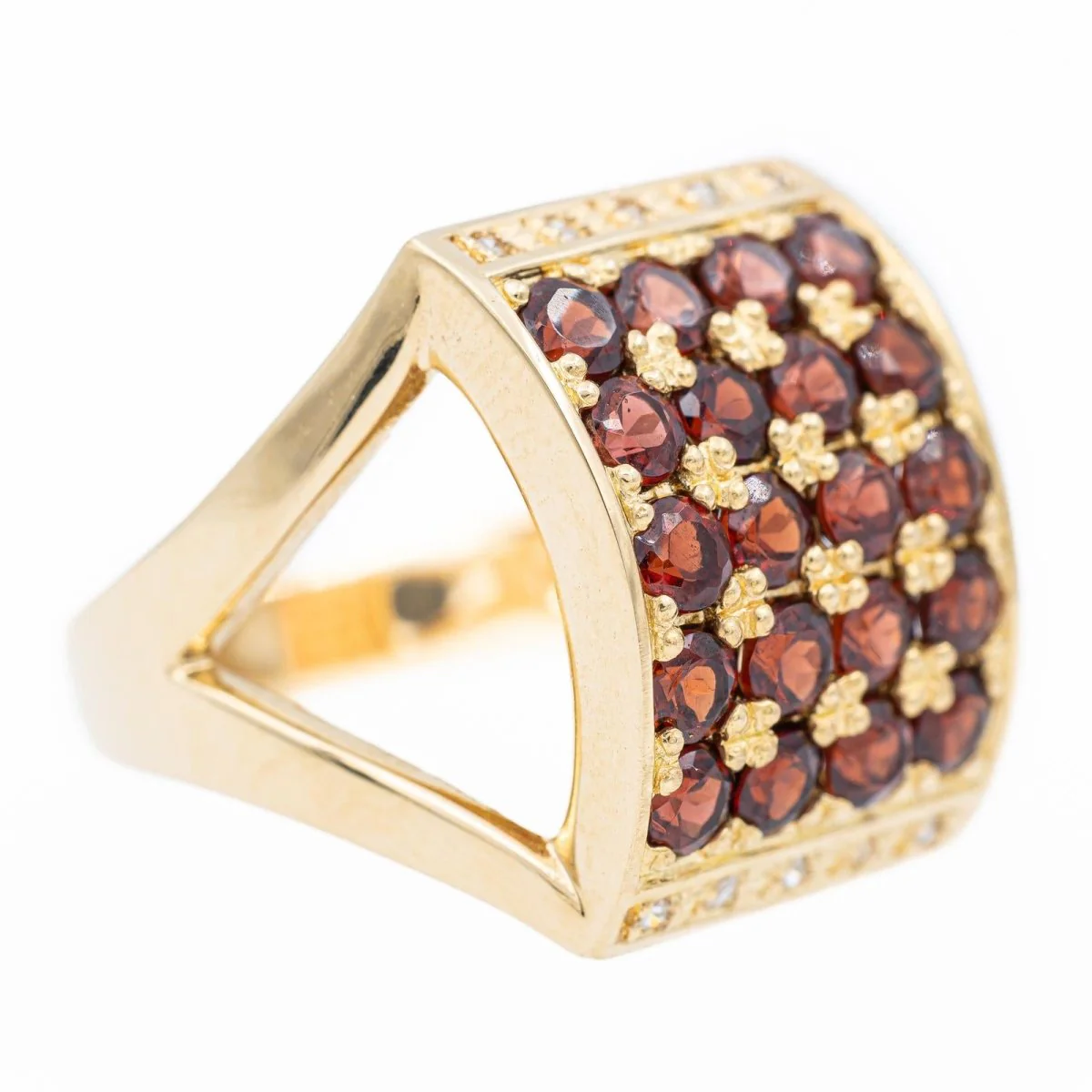 Bague Cocktail en or jaune, diamants et grenats - Image 6