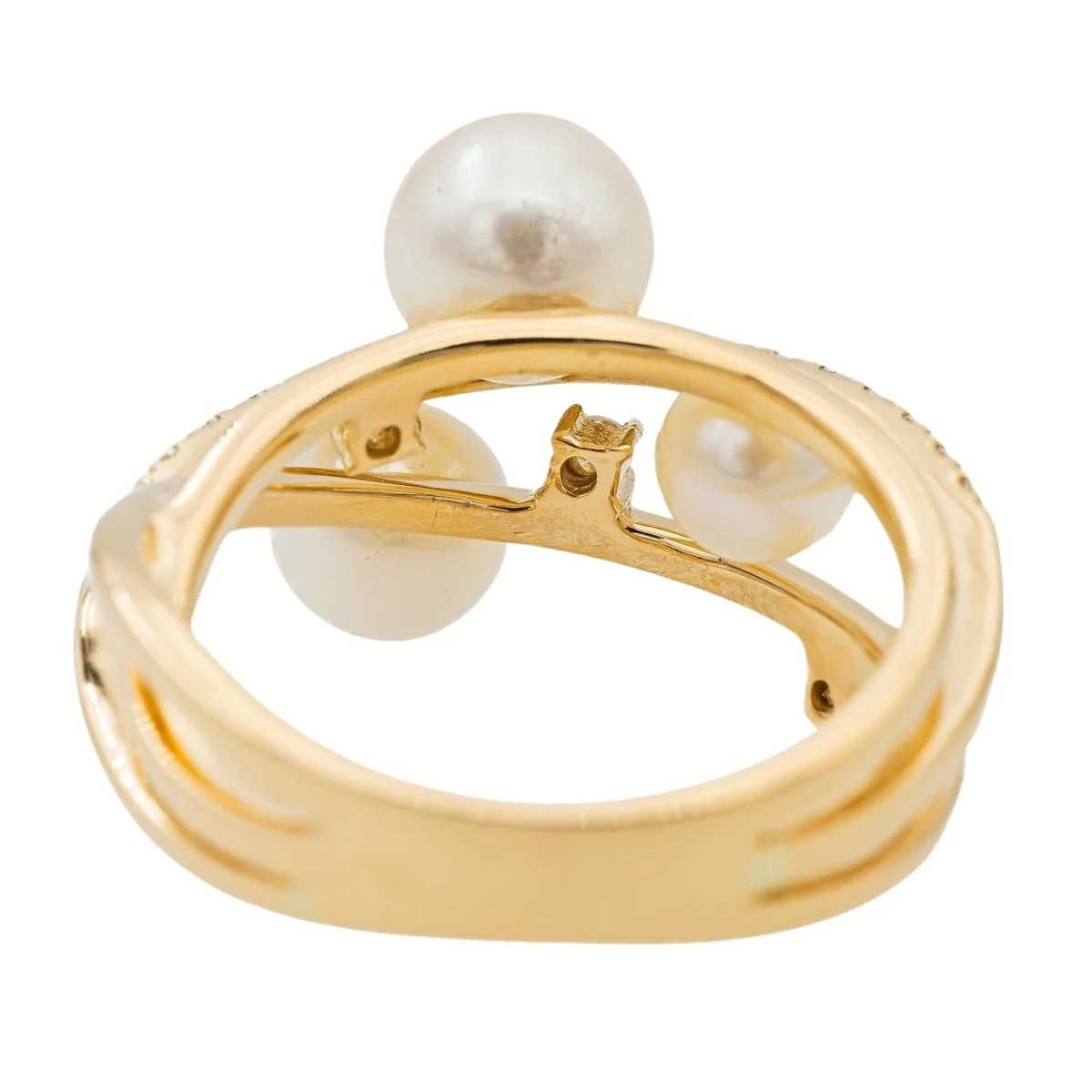 Bague Cocktail en or jaune, perles et diamants - Image 4