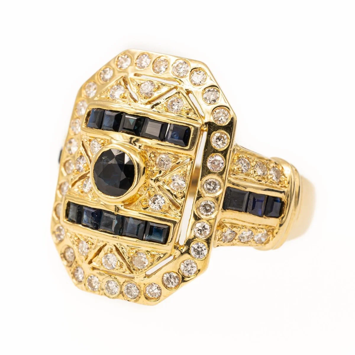 Bague Cocktail en or jaune et saphir - Image 3