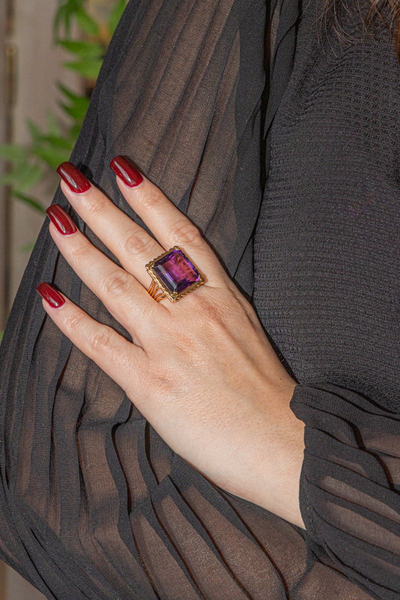 Bague Cocktail en Or rose et Améthyste - Image 2