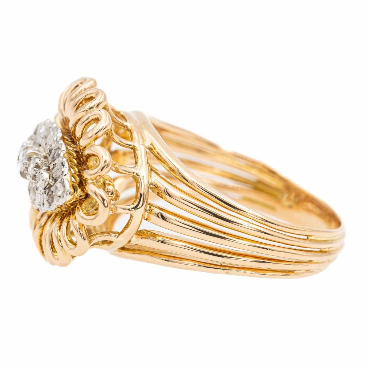 Bague Cocktail en or rose, platine et diamants - Image 3