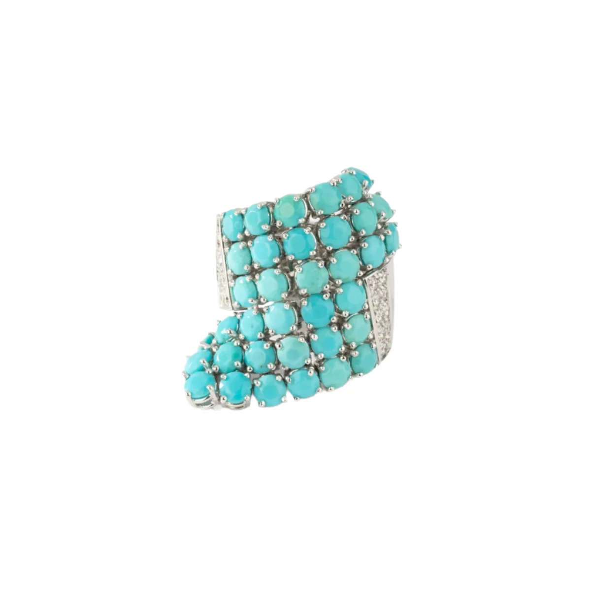 Bague Cocktail RINALDO GAVELLO en or blanc, turquoises et diamants