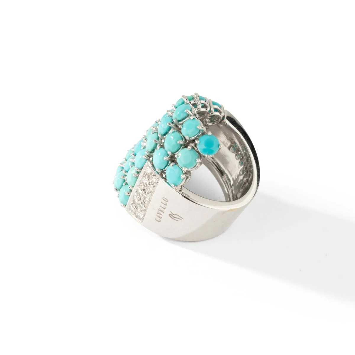 Bague Cocktail RINALDO GAVELLO en or blanc, turquoises et diamants - Image 4