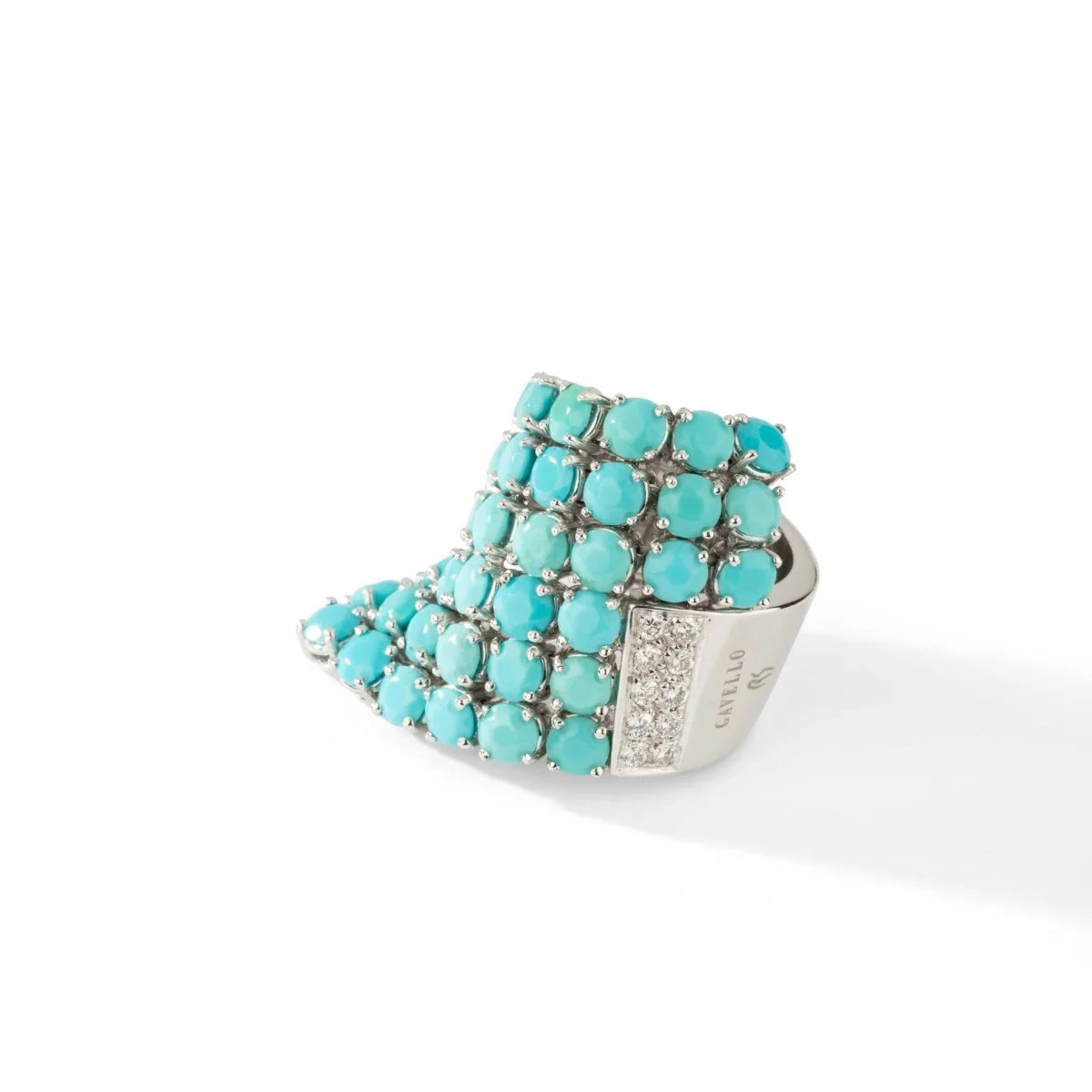 Bague Cocktail RINALDO GAVELLO en or blanc, turquoises et diamants - Image 5