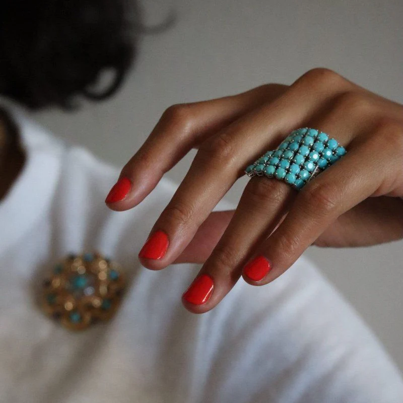 Bague Cocktail RINALDO GAVELLO en or blanc, turquoises et diamants - Image 7