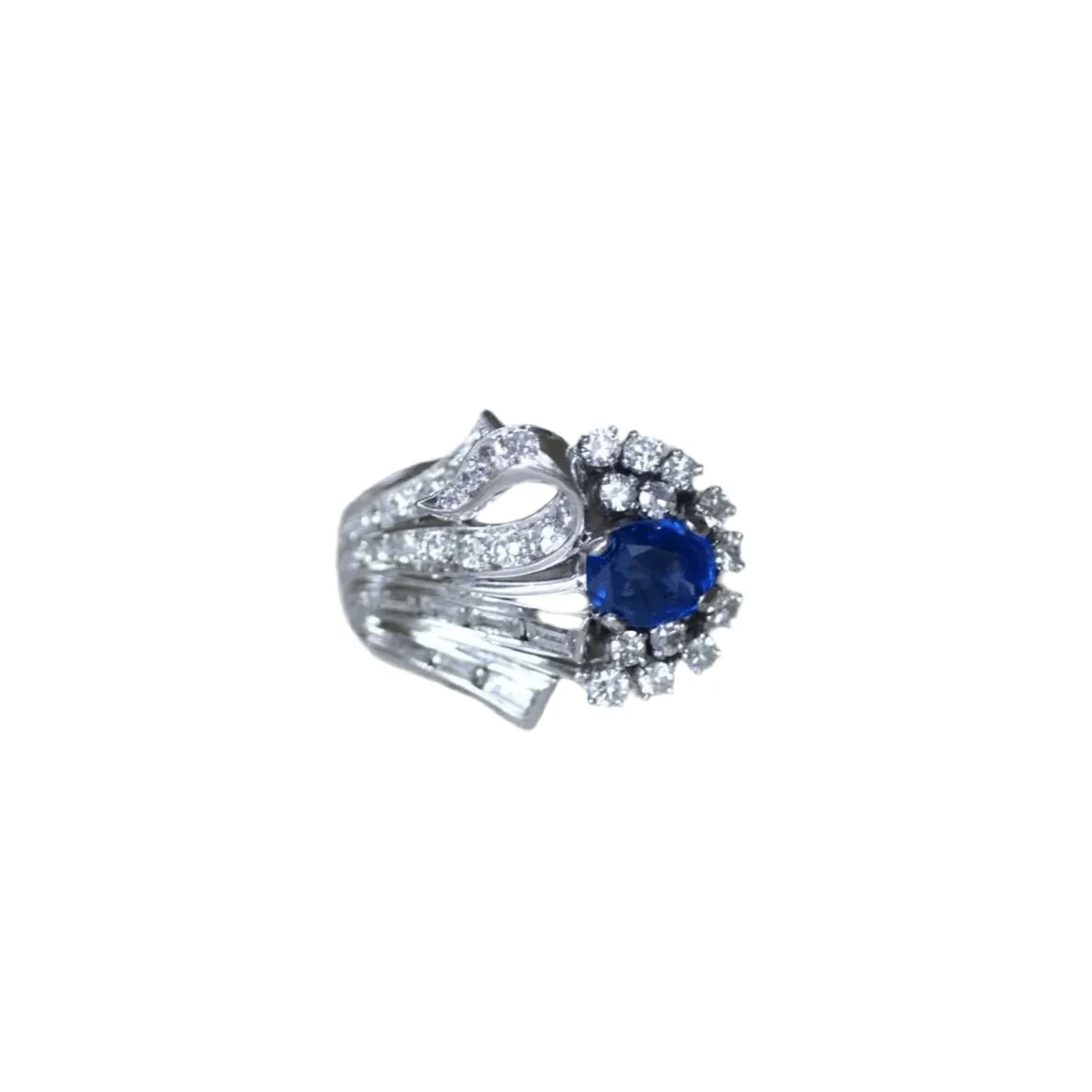 Bague Cocktail en argent, palladium, saphir et diamants