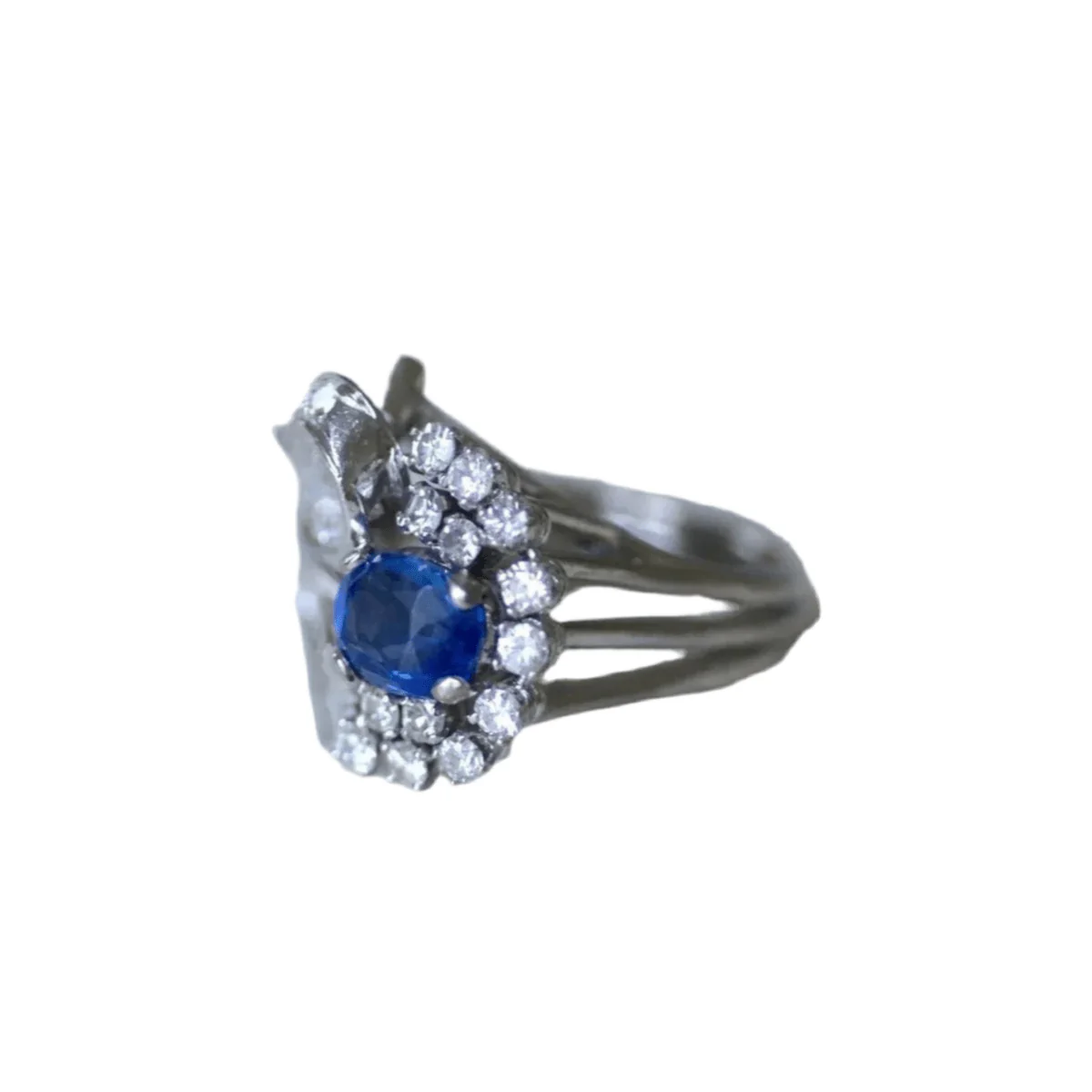 Bague Cocktail en argent, palladium, saphir et diamants - Image 3