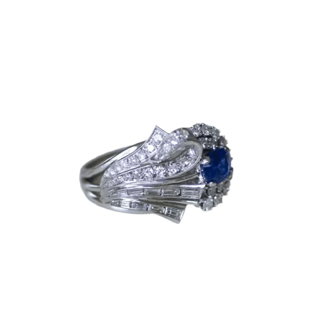 Bague Cocktail en argent, palladium, saphir et diamants - Image 5