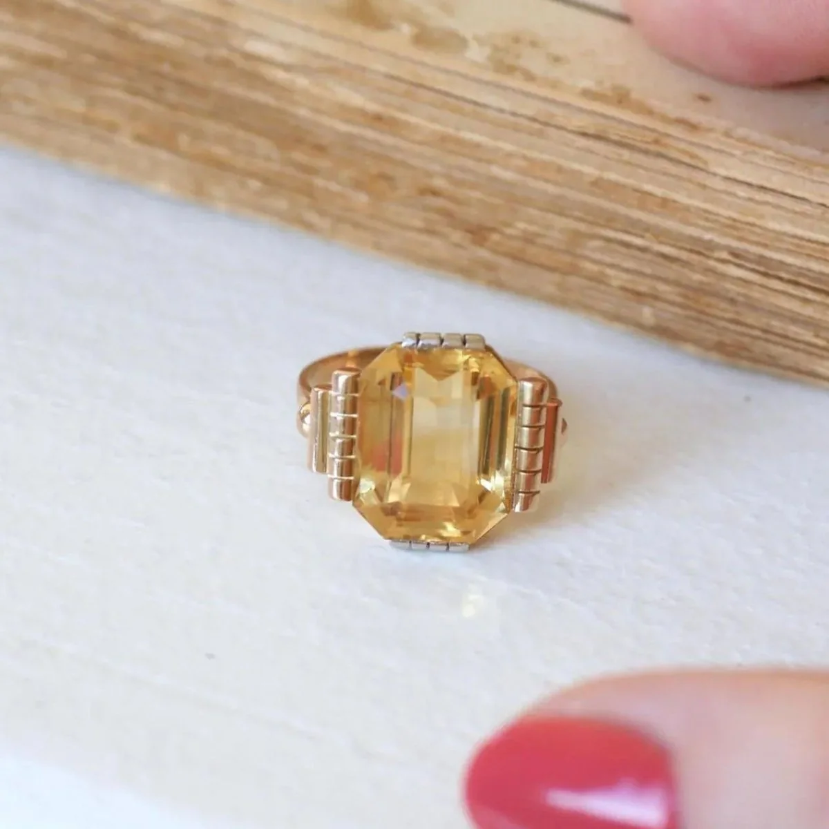 Bague Cocktail en or jaune, or blanc et citrine - Image 6