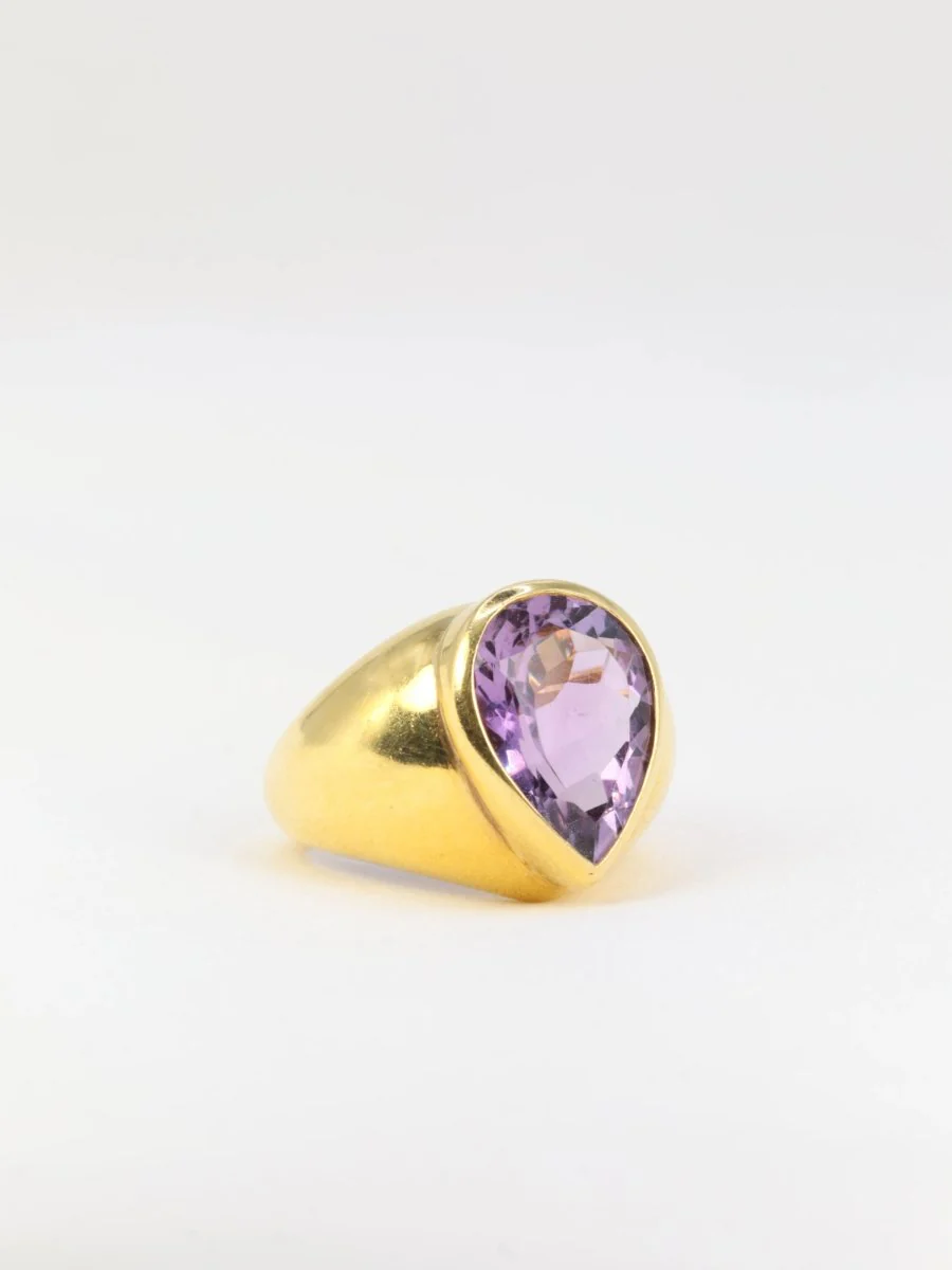 Bague cocktail vintage en or jaune et améthyste poire - Image 3