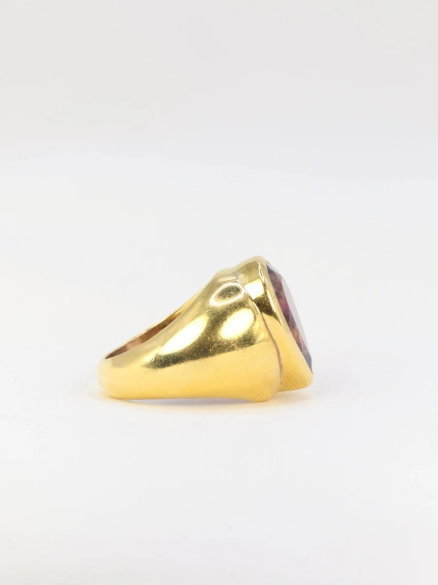 Bague cocktail vintage en or jaune et améthyste poire - Image 4