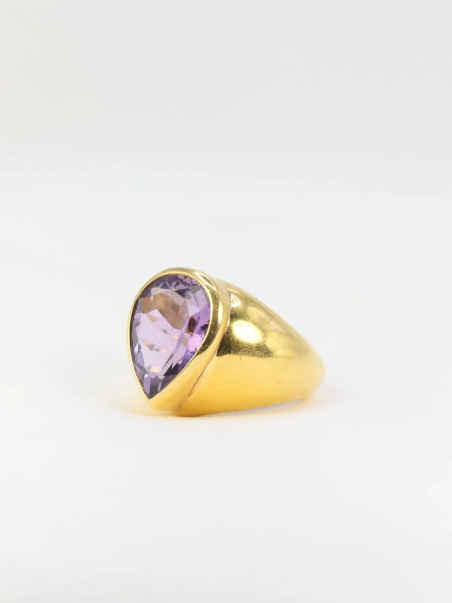 Bague cocktail vintage en or jaune et améthyste poire - Image 7