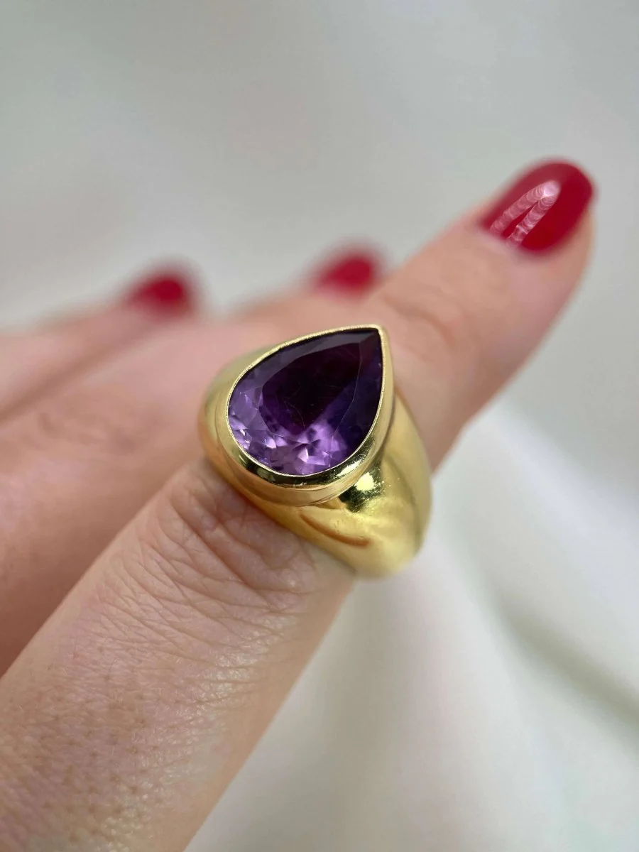 Bague cocktail vintage en or jaune et améthyste poire - Image 8