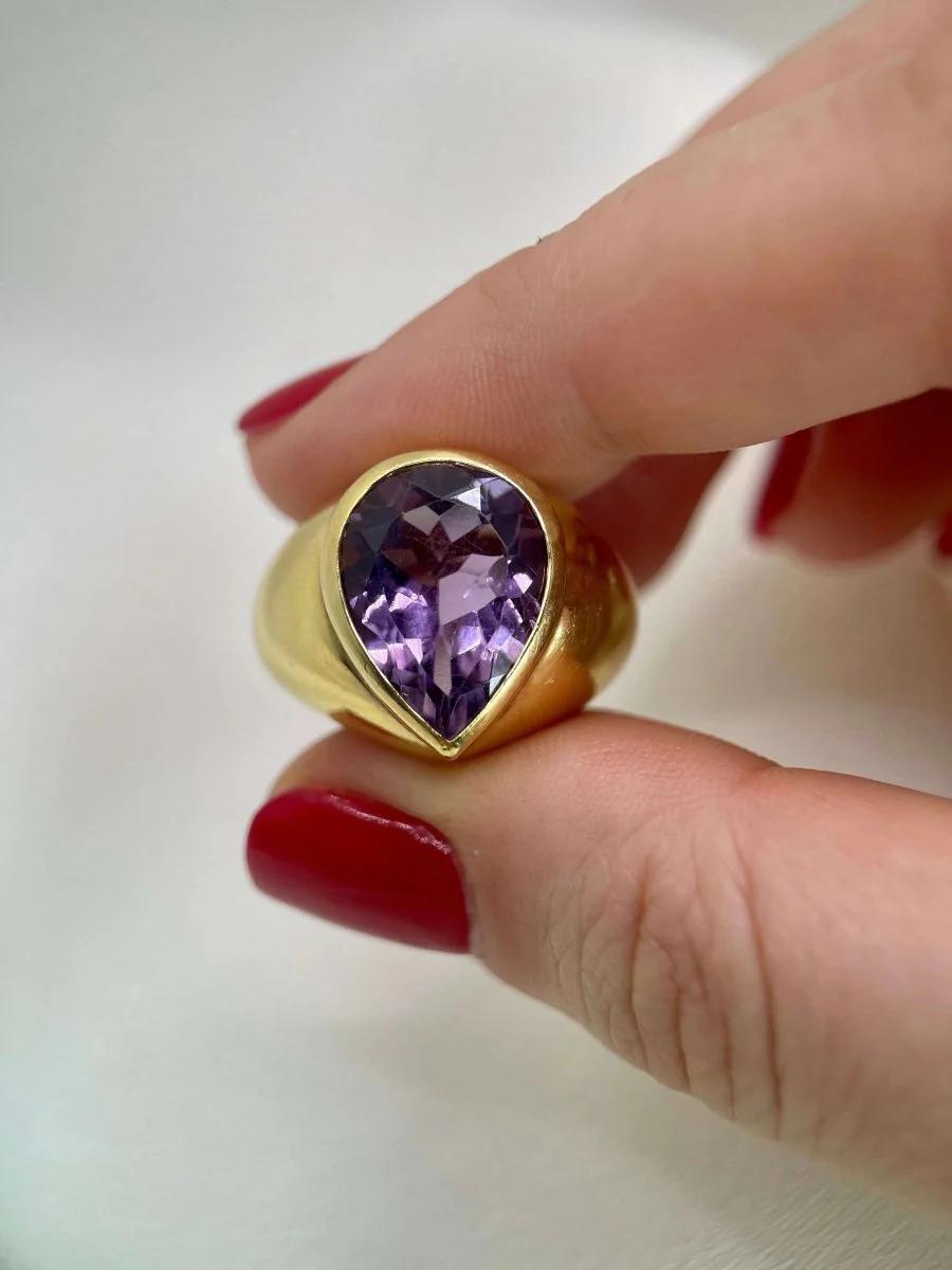 Bague cocktail vintage en or jaune et améthyste poire - Image 9
