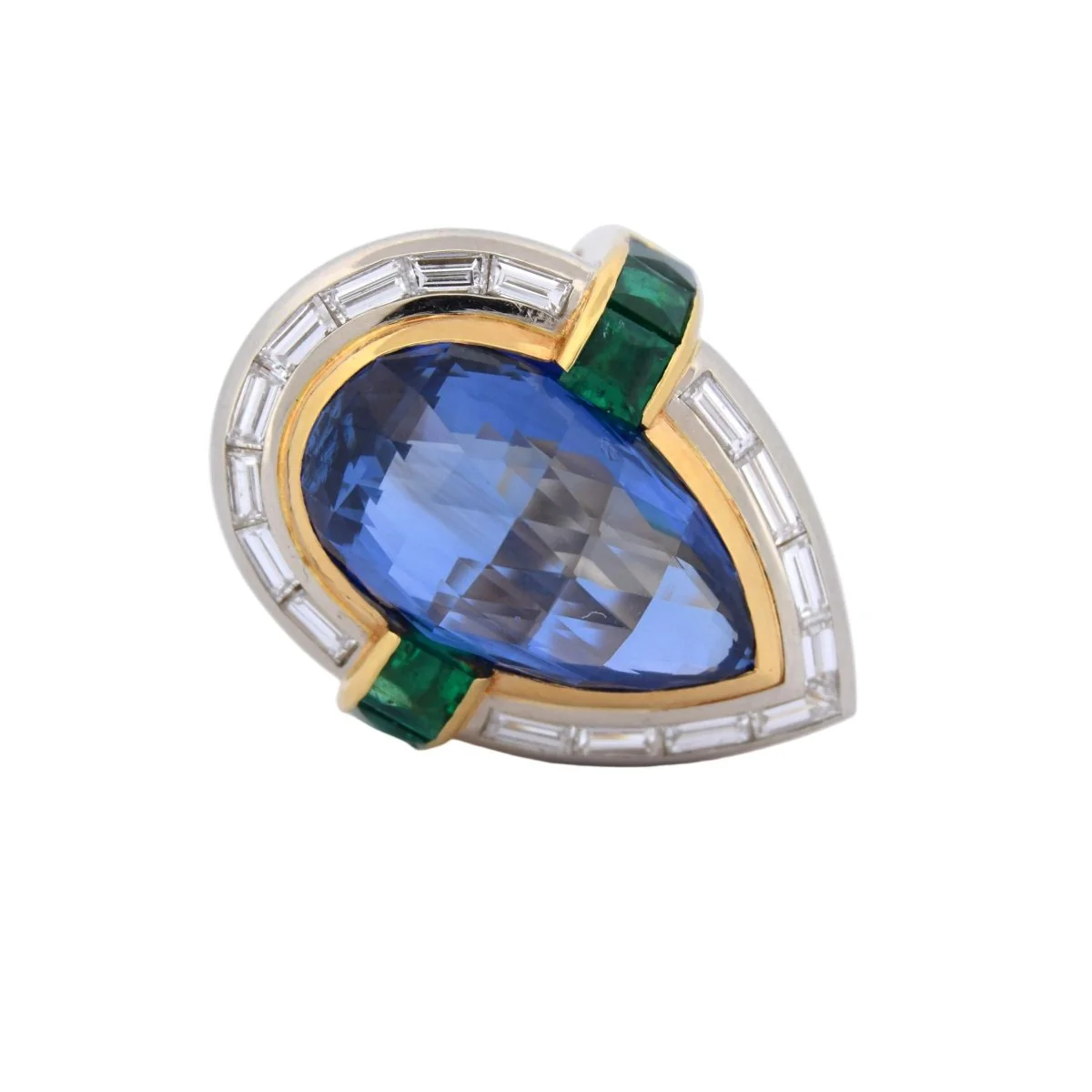 Bague Cocktail en or jaune, saphir, émeraude et diamants