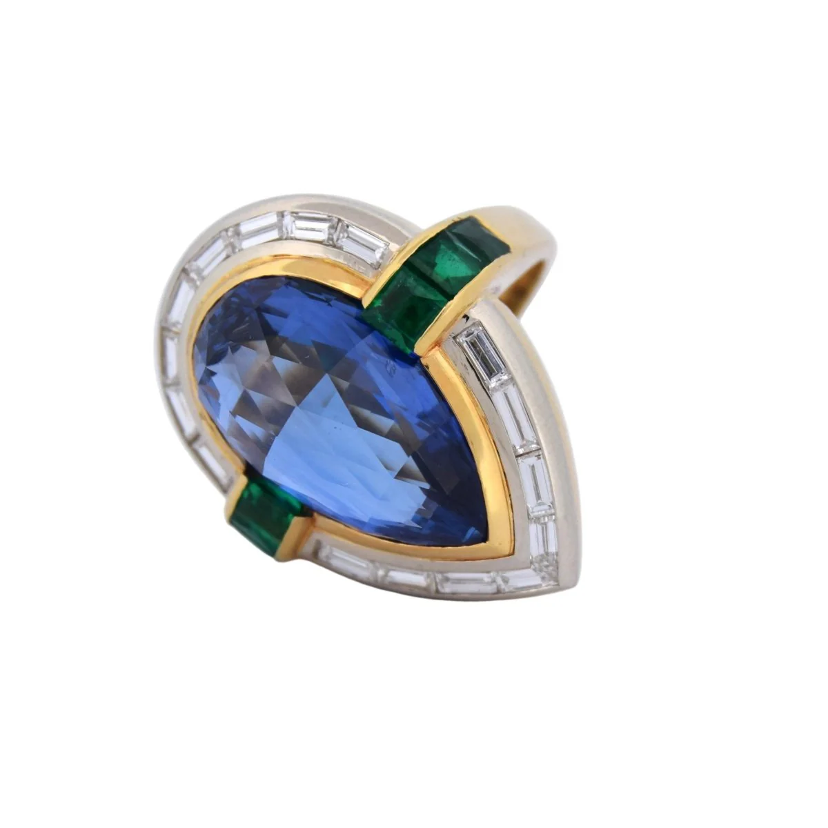 Bague Cocktail en or jaune, saphir, émeraude et diamants - Image 2