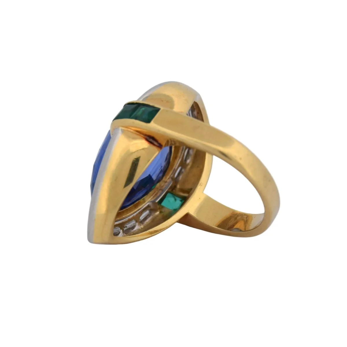 Bague Cocktail en or jaune, saphir, émeraude et diamants - Image 4