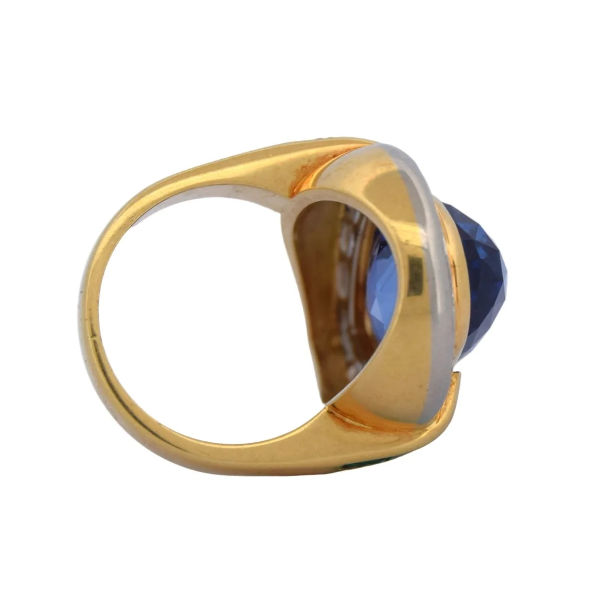 Bague Cocktail en or jaune, saphir, émeraude et diamants - Image 6