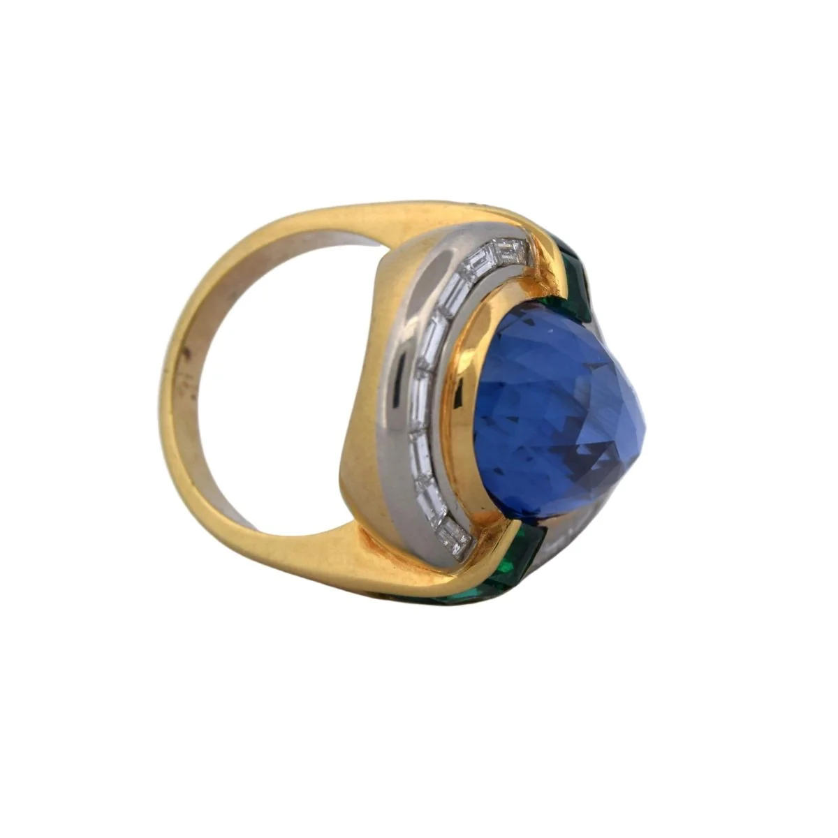 Bague Cocktail en or jaune, saphir, émeraude et diamants - Image 7