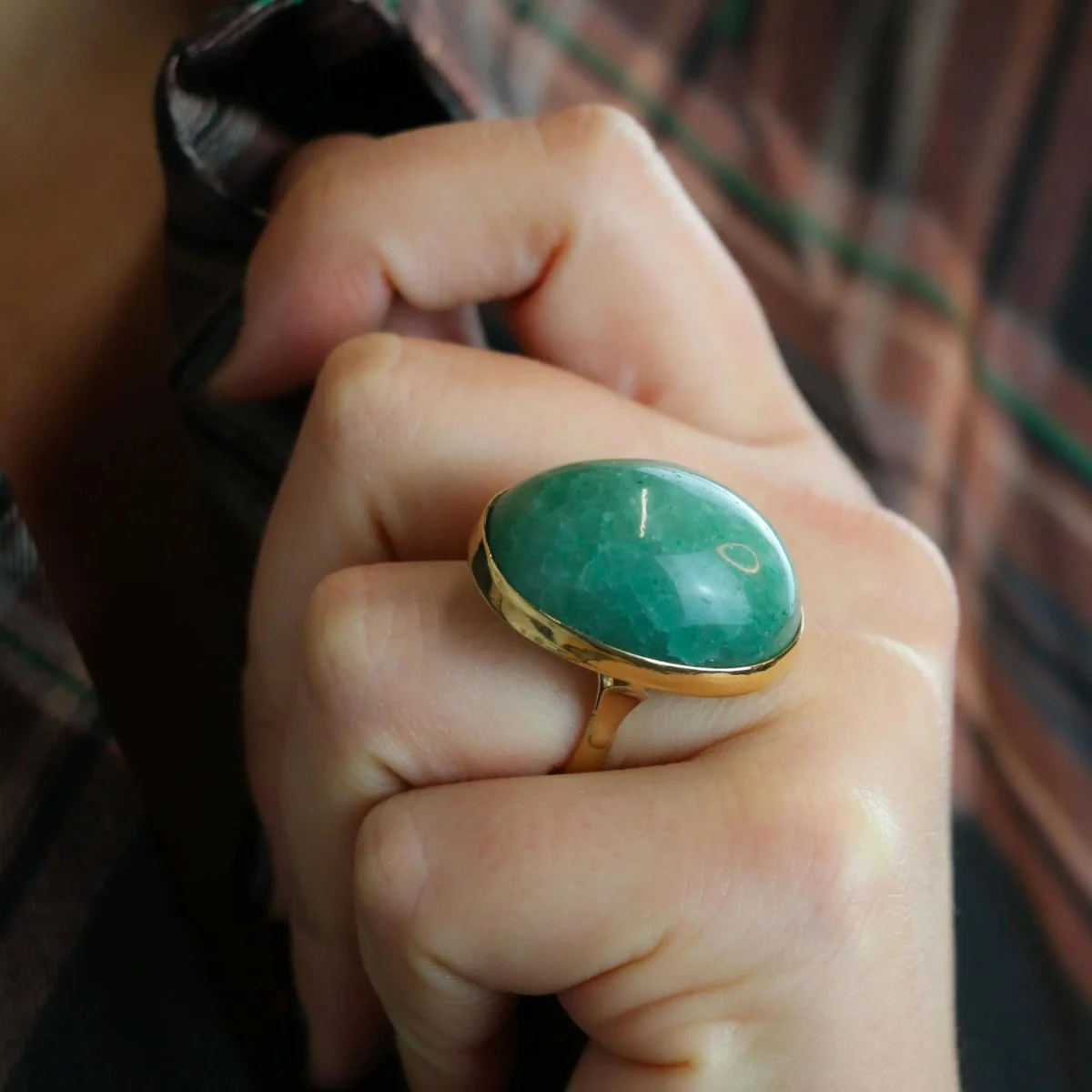 Bague cocktail vintage or jaune amazonite 64 ct - Image 2