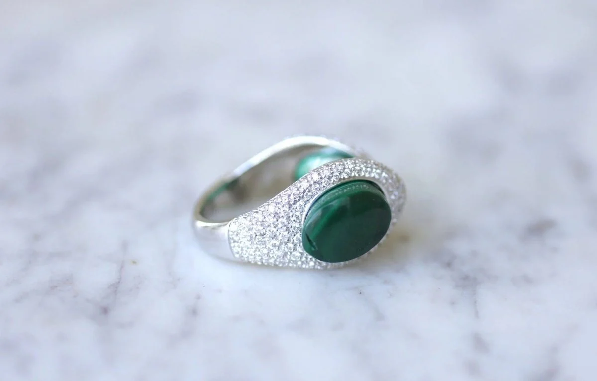 Bague Cocktail Gucci, malachite et diamants sur or blanc - Image 10