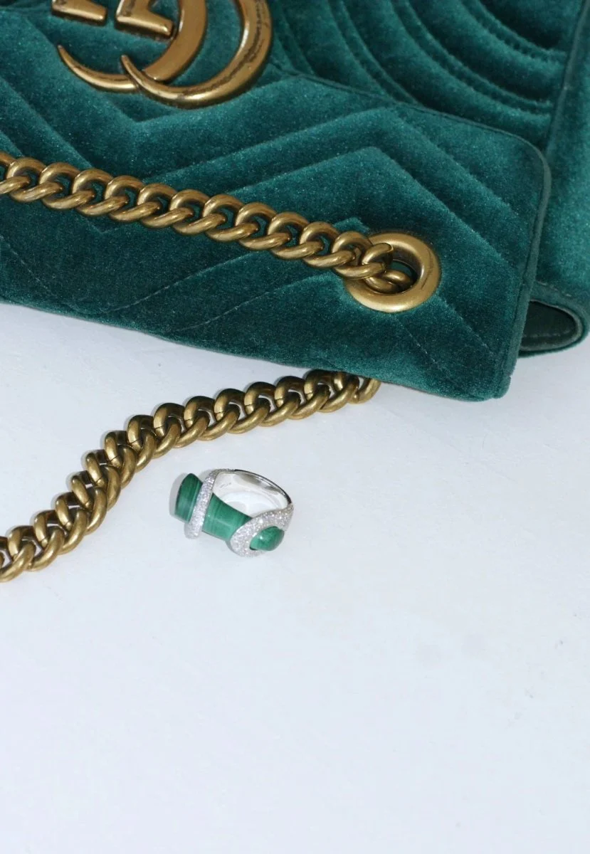Bague Cocktail Gucci, malachite et diamants sur or blanc - Image 5