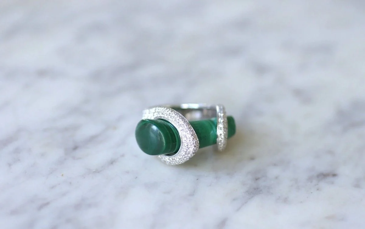 Bague Cocktail Gucci, malachite et diamants sur or blanc - Image 6