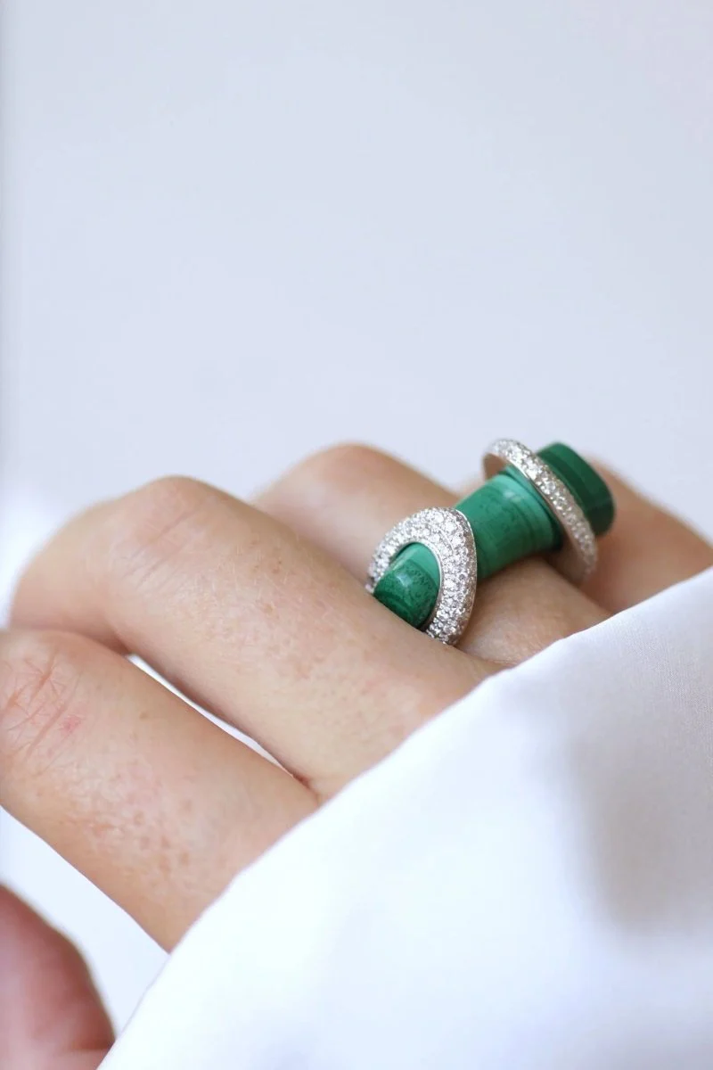 Bague Cocktail Gucci, malachite et diamants sur or blanc - Image 7