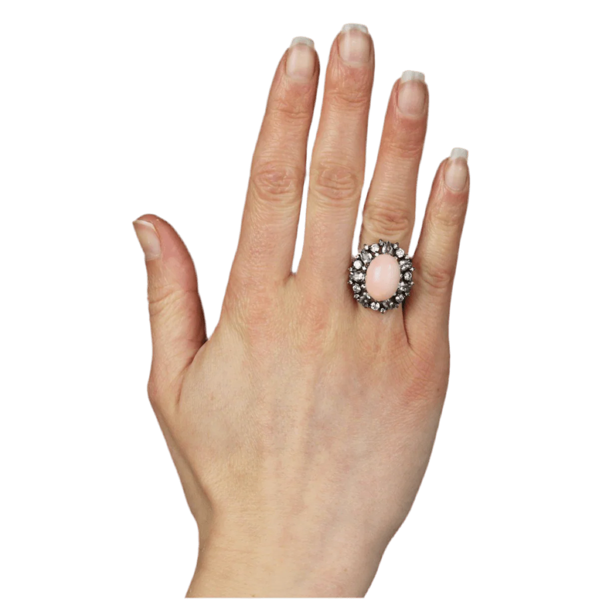 Bague Cocktail en argent, corail, aigues-marines et cristaux de zirconium - Image 2