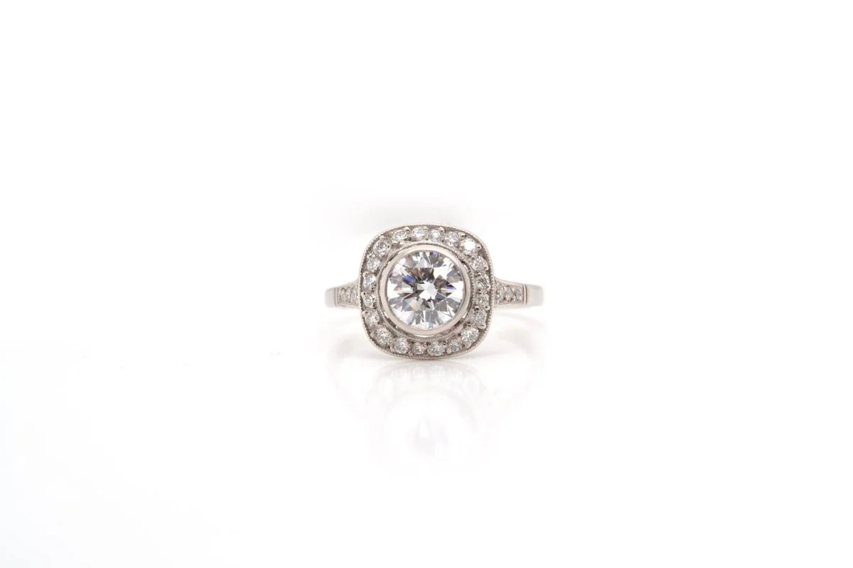 Bague coussin en diamant et platine - Image 3