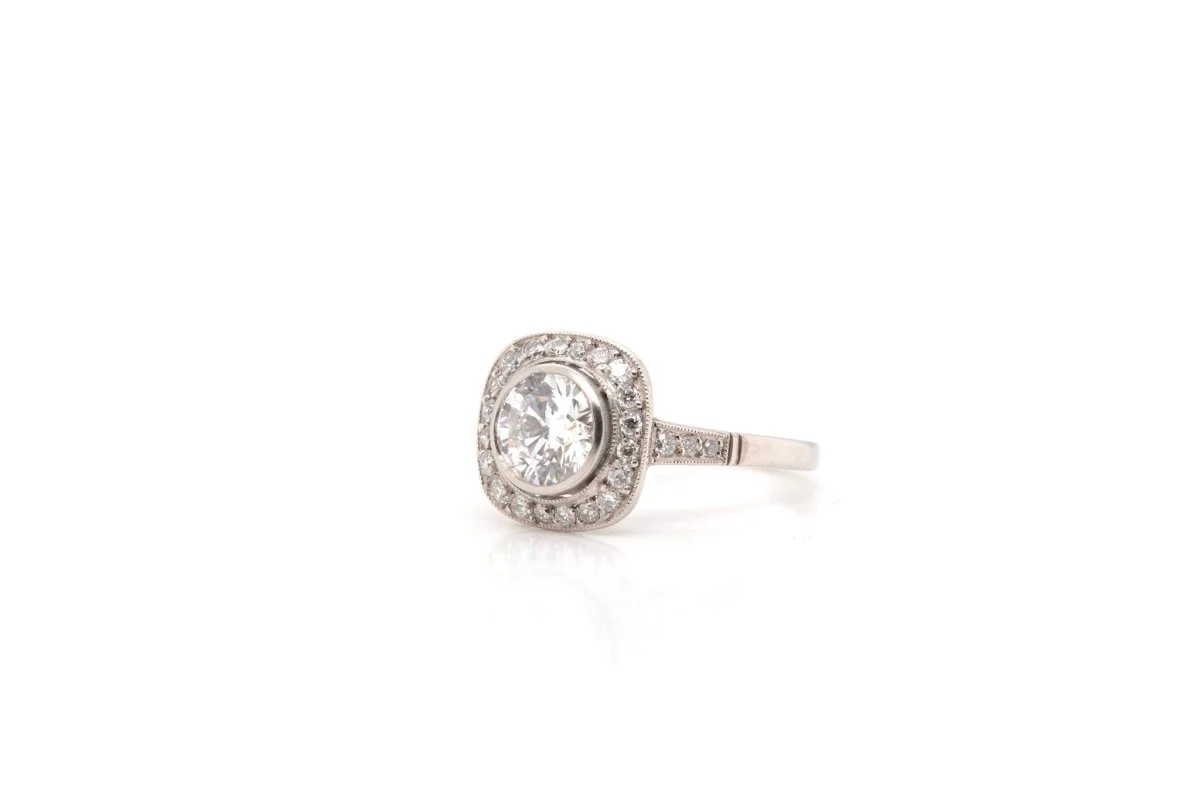 Bague coussin en diamant et platine - Image 4