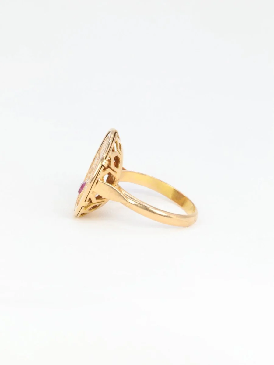 Bague d’amour vintage IL BAT POUR TOI en or et rubis - Image 6