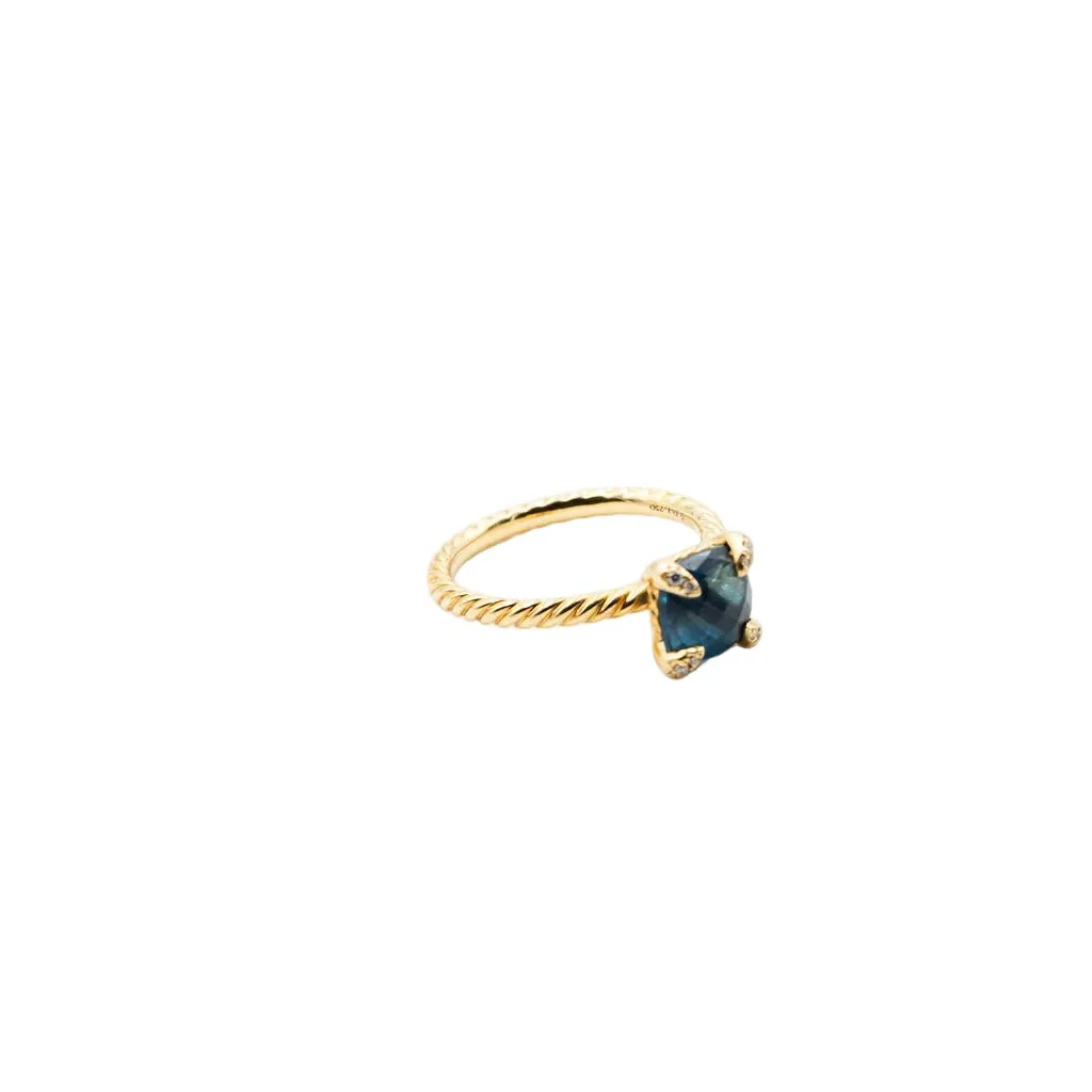 Bague Solitaire DAVID YURMAN "Chatelaine" en or jaune, topaze bleue et diamants - Image 3