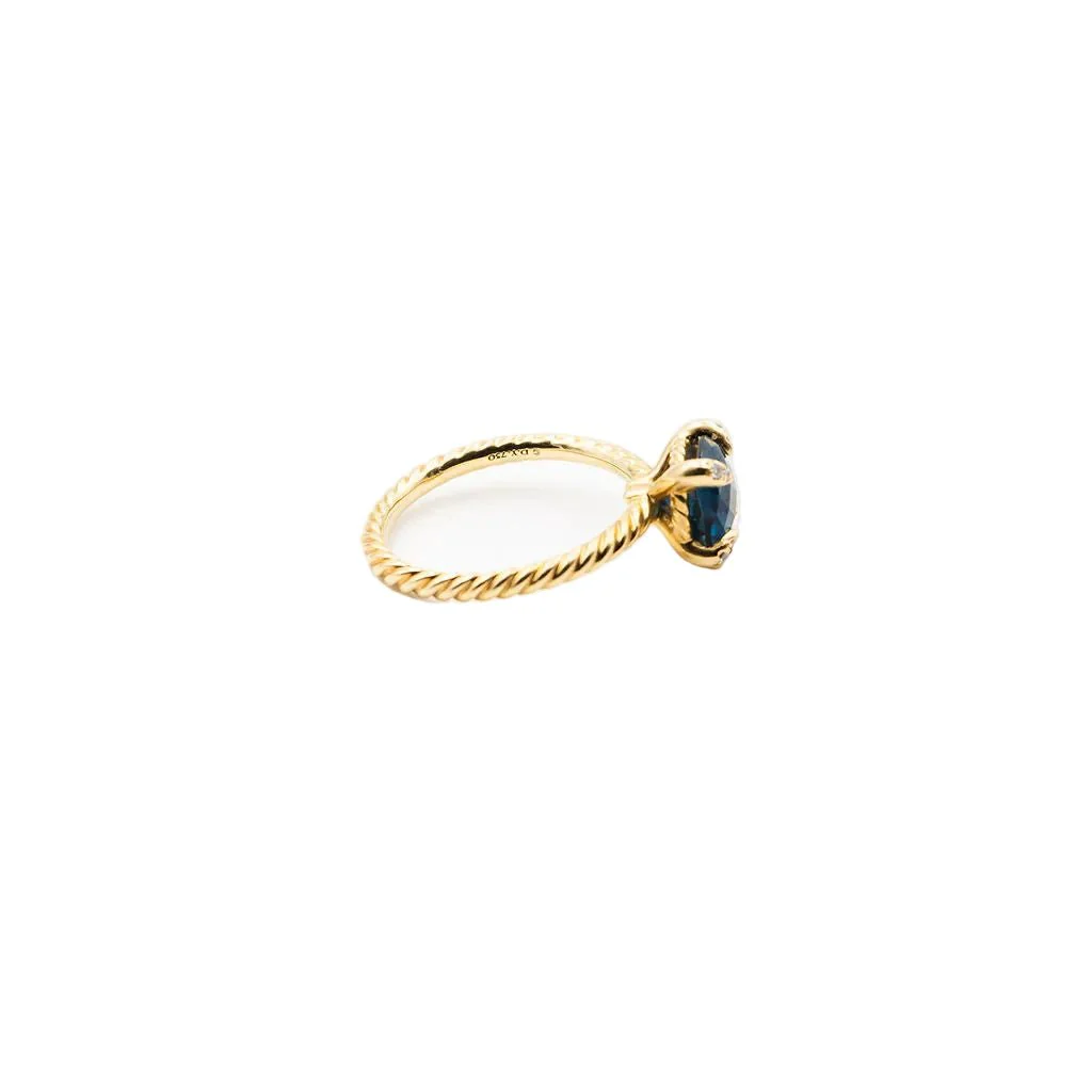Bague Solitaire DAVID YURMAN "Chatelaine" en or jaune, topaze bleue et diamants - Image 4