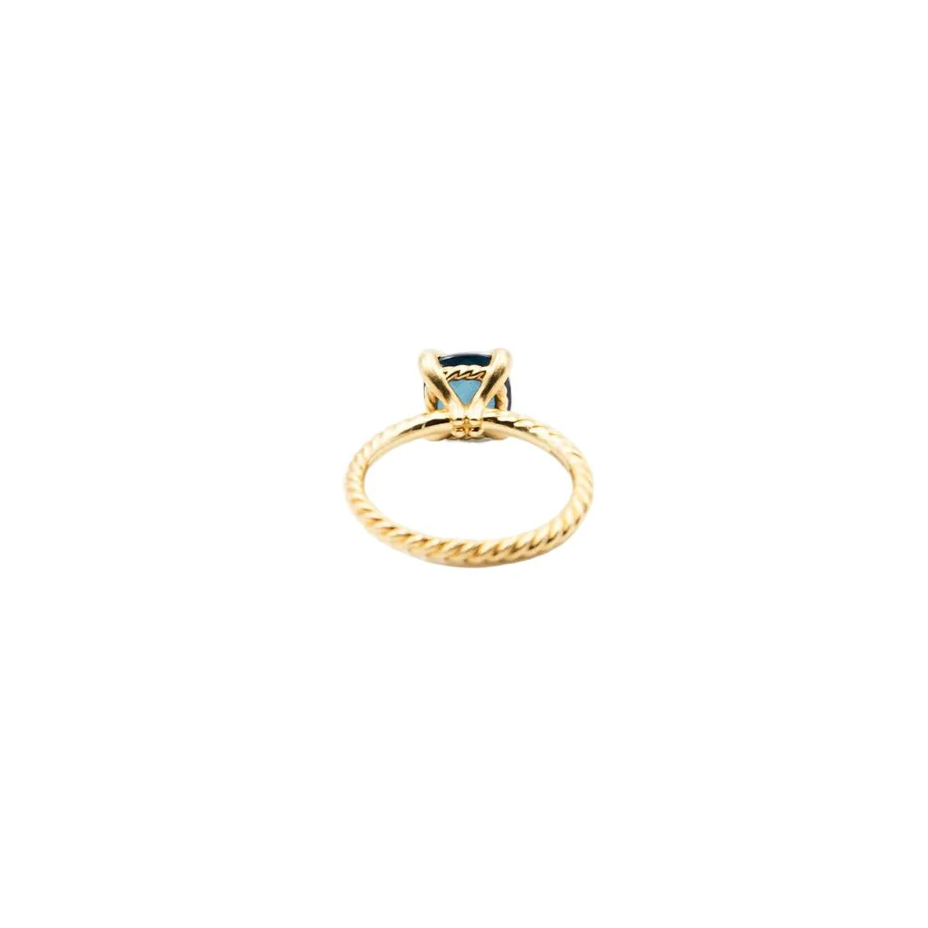 Bague Solitaire DAVID YURMAN "Chatelaine" en or jaune, topaze bleue et diamants - Image 5