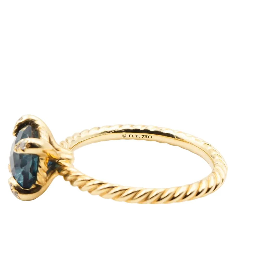 Bague Solitaire DAVID YURMAN "Chatelaine" en or jaune, topaze bleue et diamants - Image 6