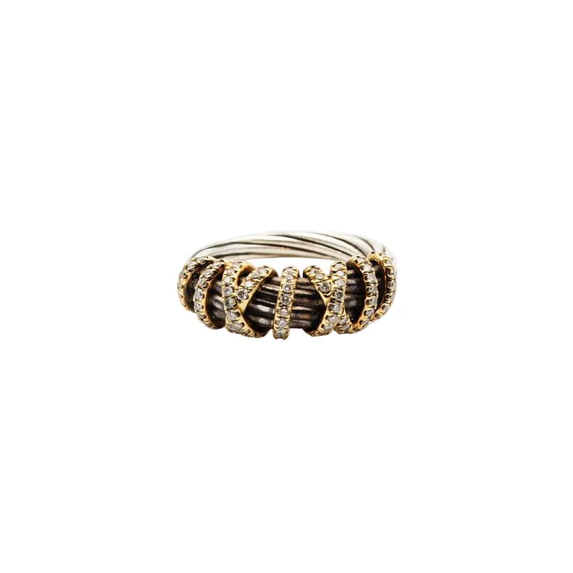 Bague Jonc DAVID YURMAN "Helena" en or jaune, argent et diamants