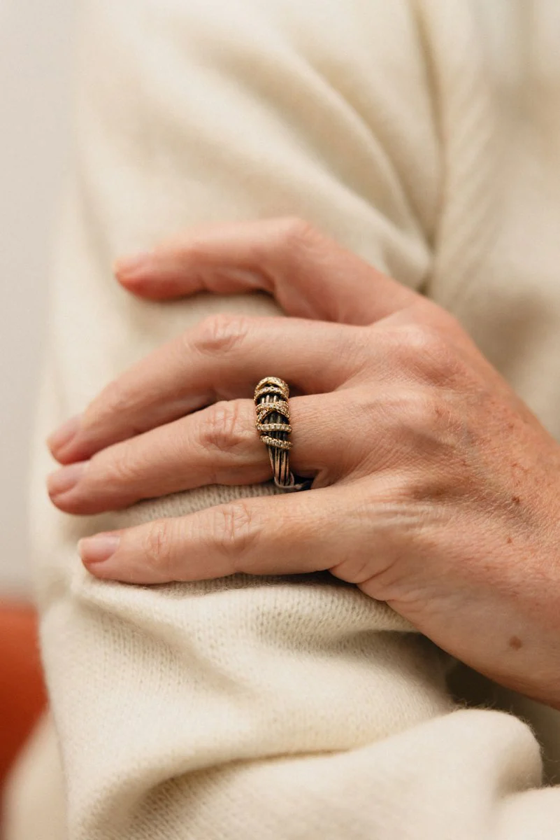 Bague Jonc DAVID YURMAN "Helena" en or jaune, argent et diamants - Image 2