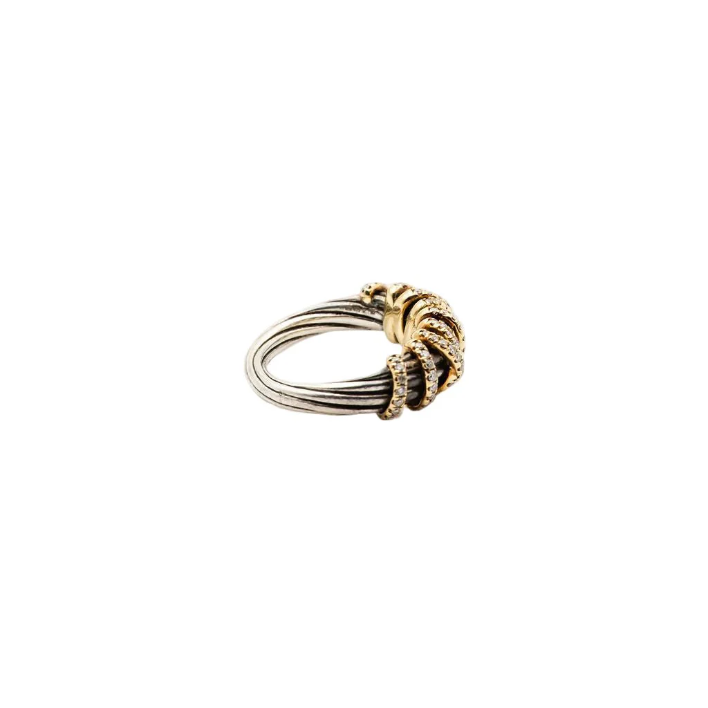 Bague Jonc DAVID YURMAN "Helena" en or jaune, argent et diamants - Image 4