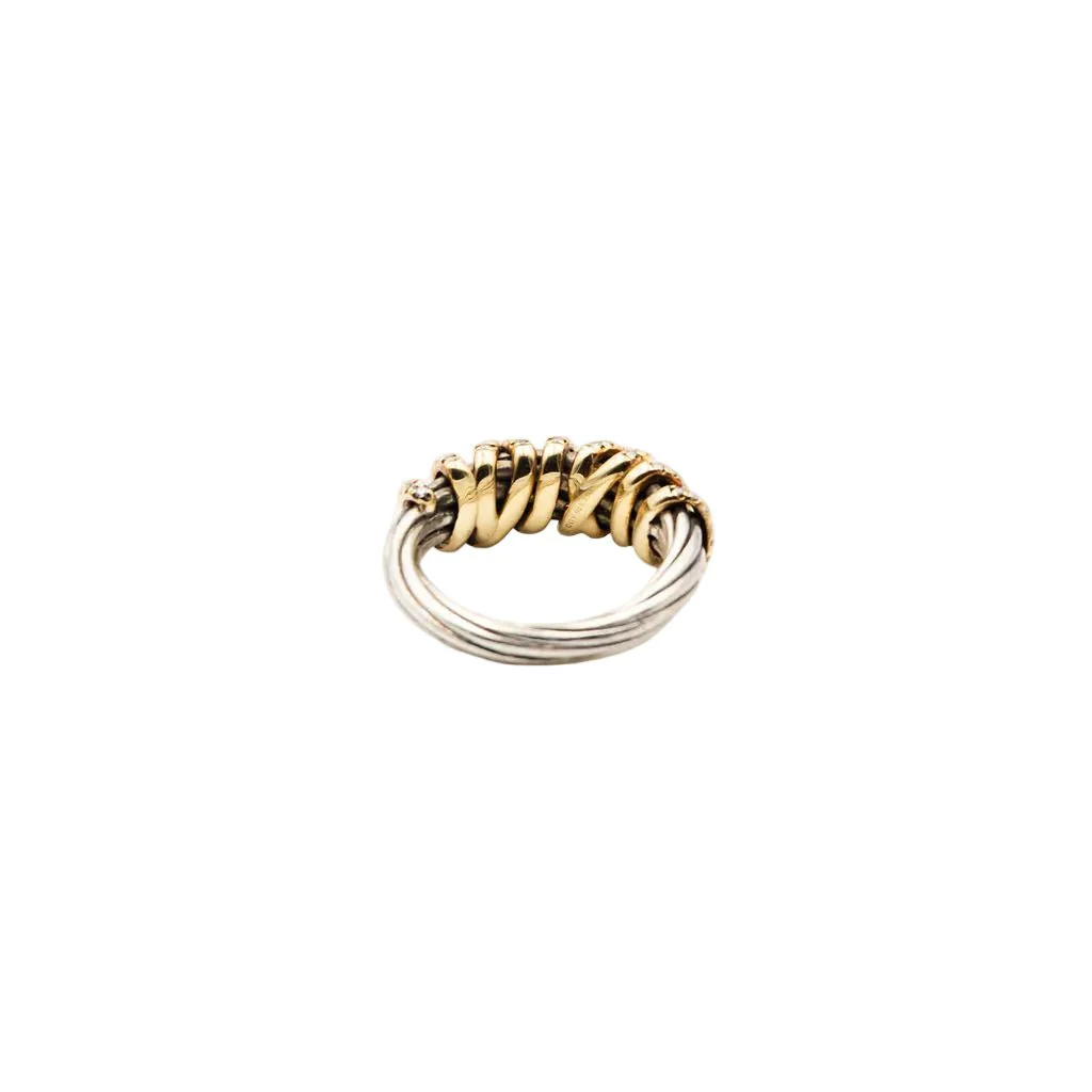 Bague Jonc DAVID YURMAN "Helena" en or jaune, argent et diamants - Image 5