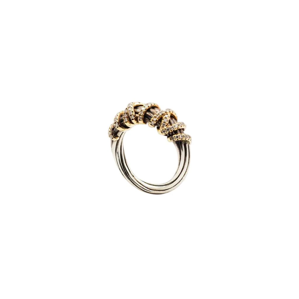 Bague Jonc DAVID YURMAN "Helena" en or jaune, argent et diamants - Image 6