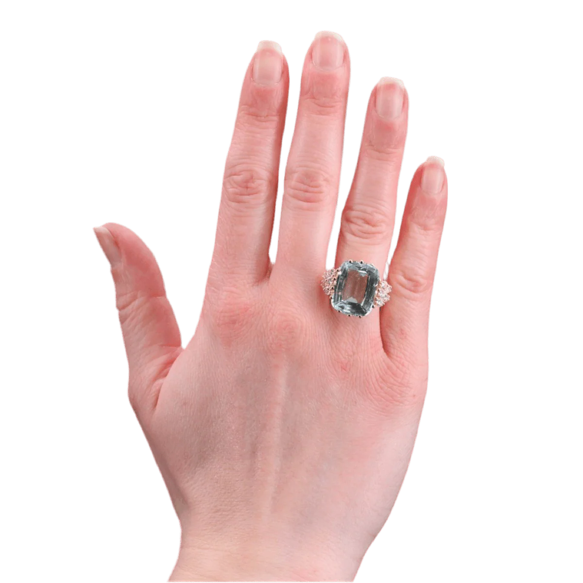 Bague Cocktail en or jaune, aigue-marine et diamants - Image 2
