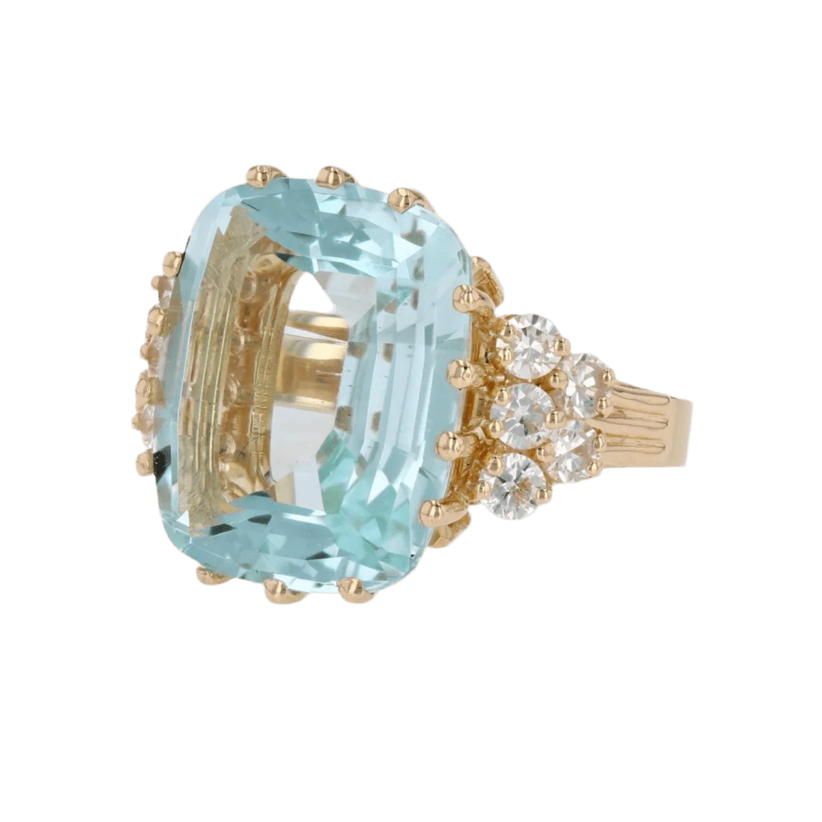 Bague Cocktail en or jaune, aigue-marine et diamants - Image 3