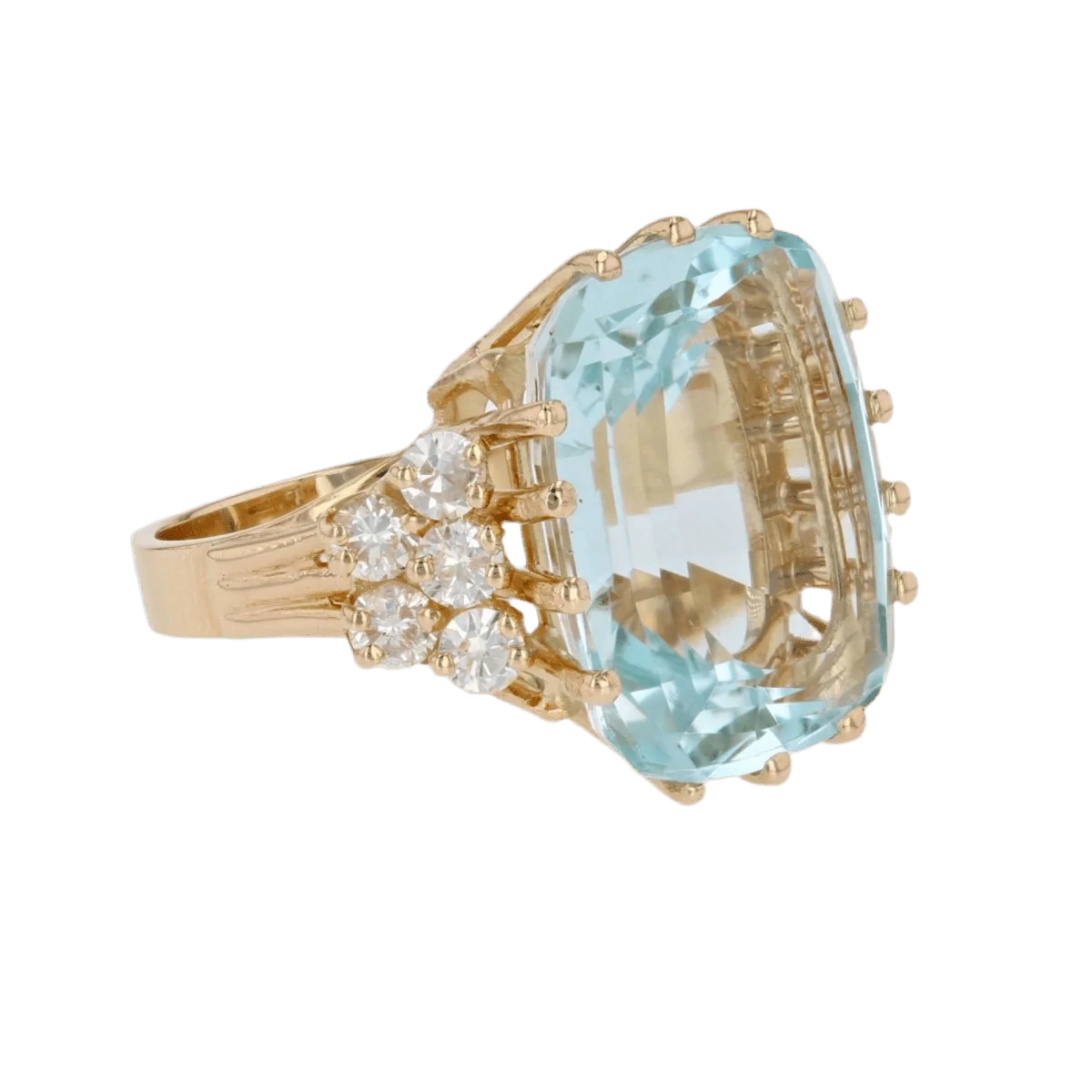 Bague Cocktail en or jaune, aigue-marine et diamants - Image 5