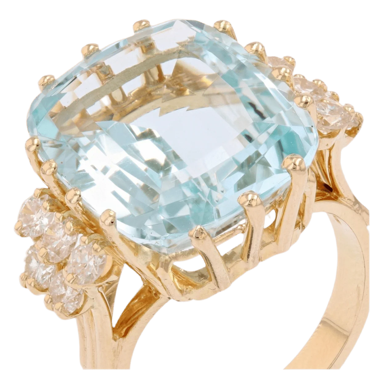 Bague Cocktail en or jaune, aigue-marine et diamants - Image 7