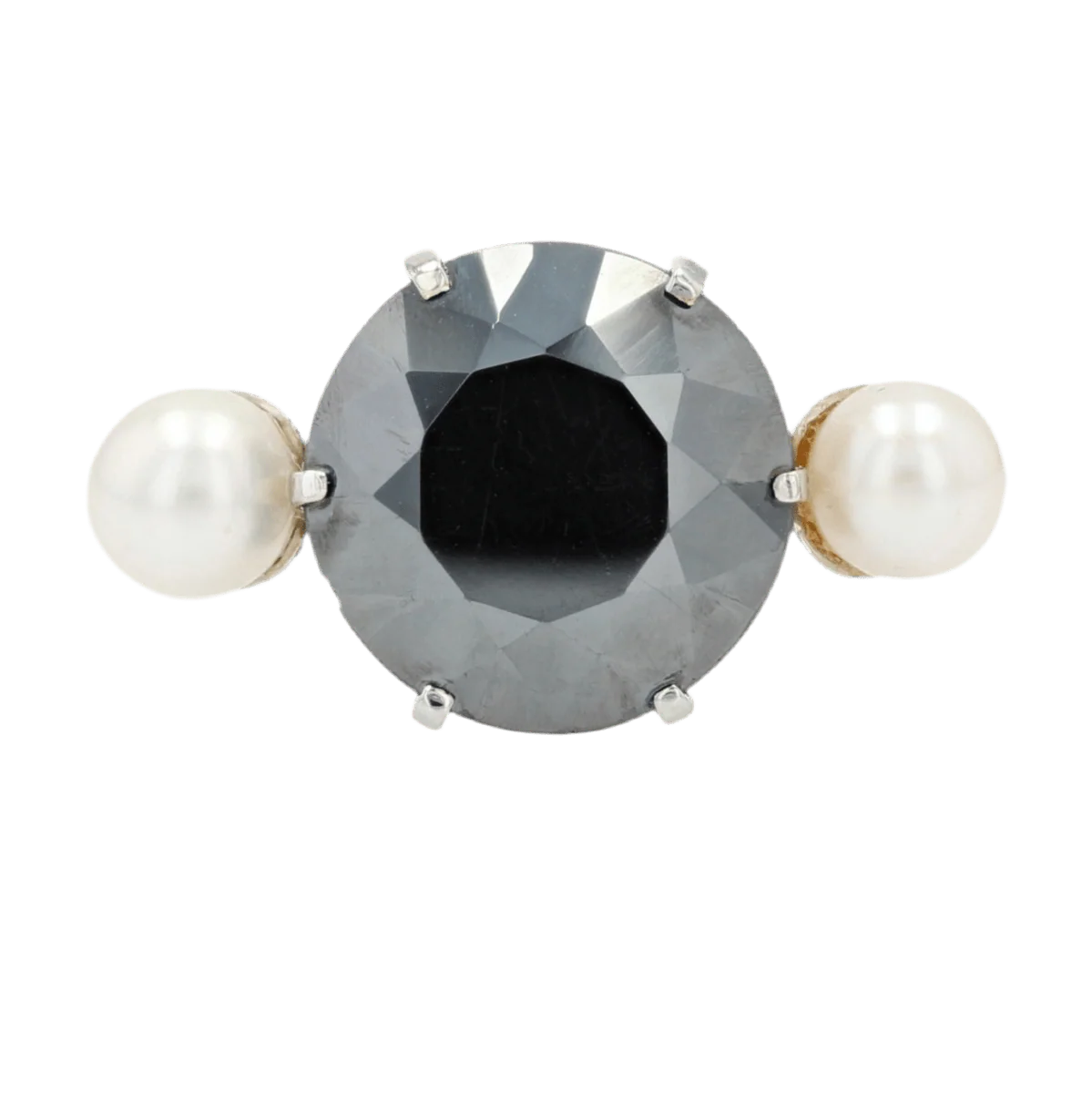Bague Cocktail en or blanc, hématite, perles et nacre