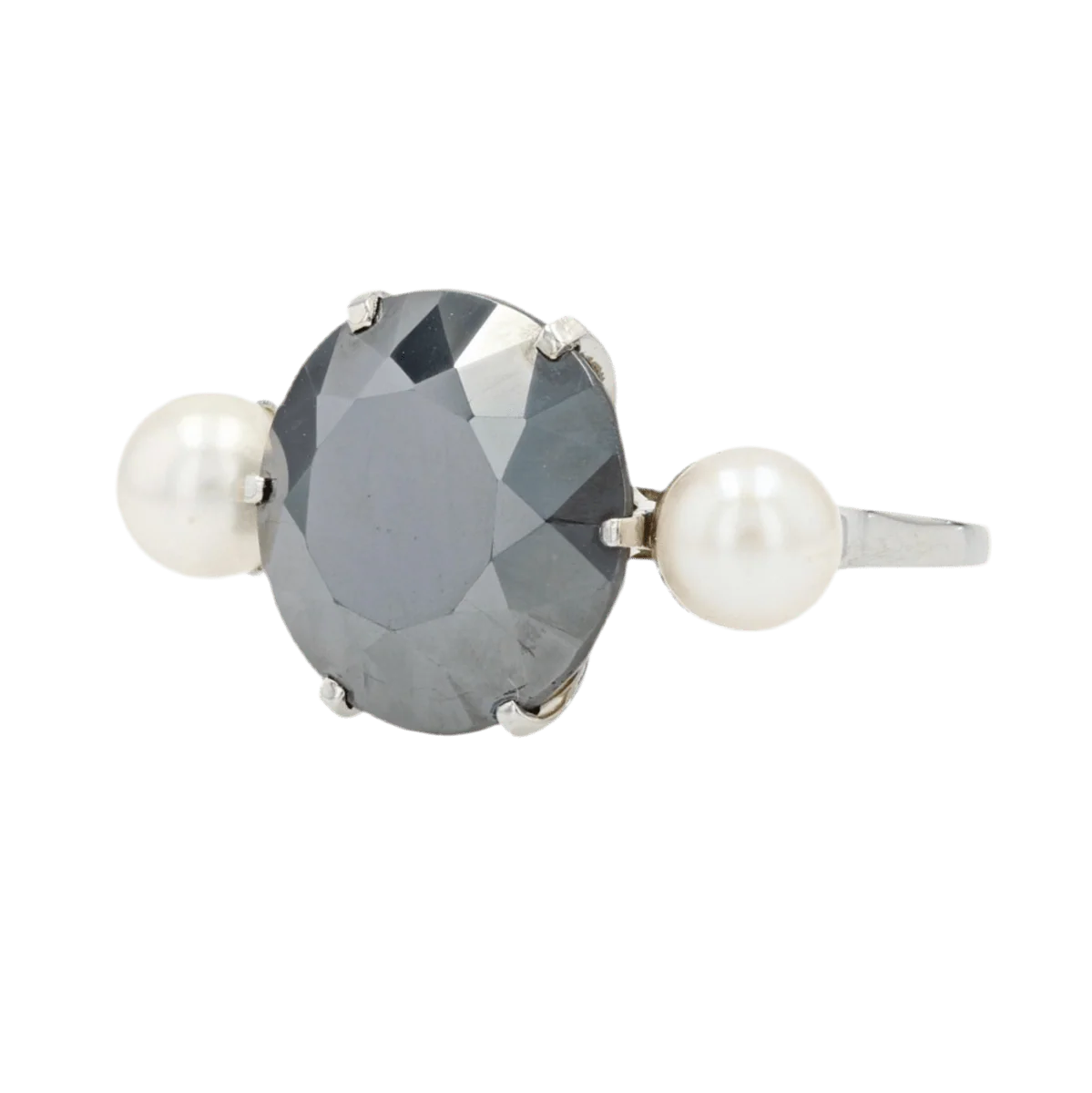 Bague Cocktail en or blanc, hématite, perles et nacre - Image 3