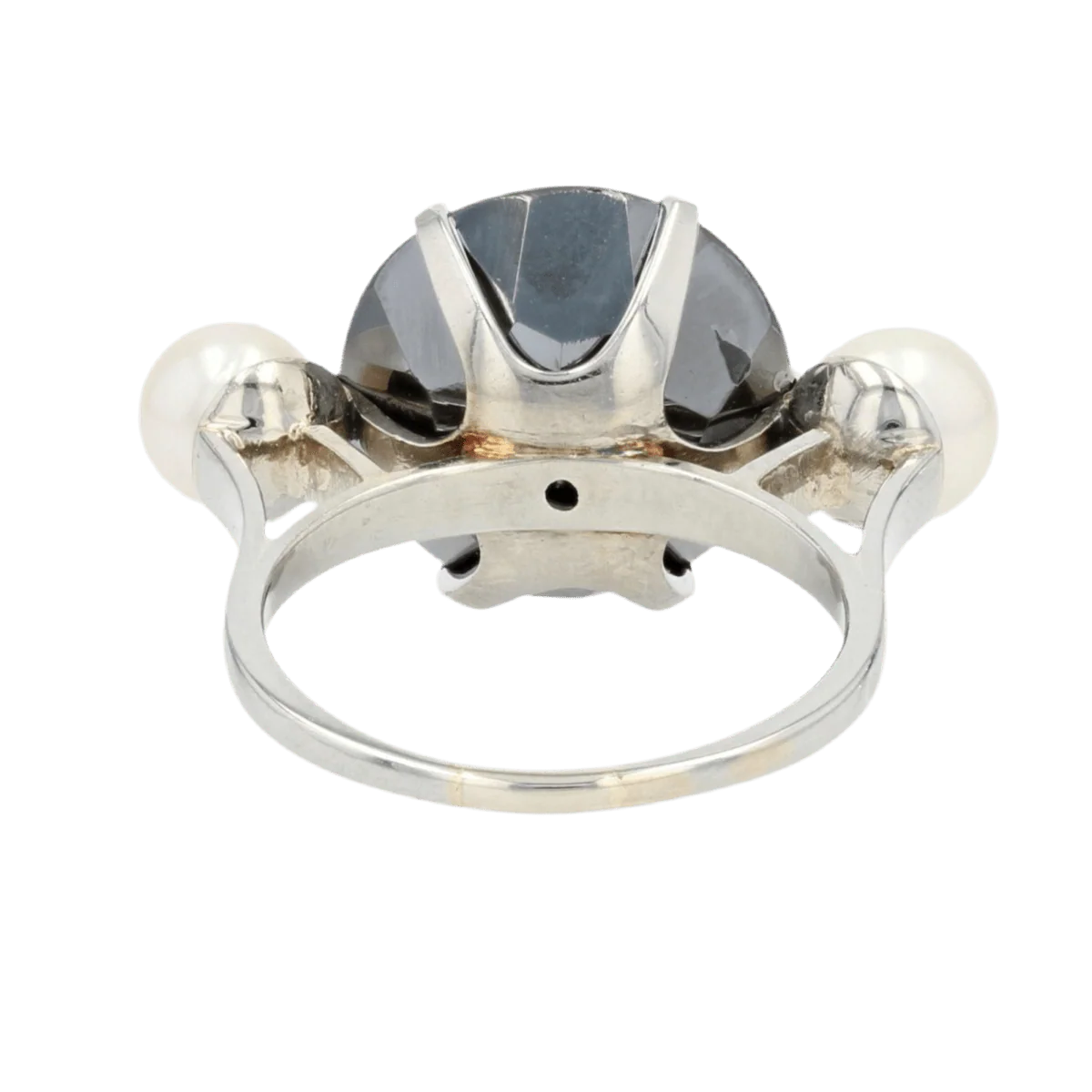 Bague Cocktail en or blanc, hématite, perles et nacre - Image 4