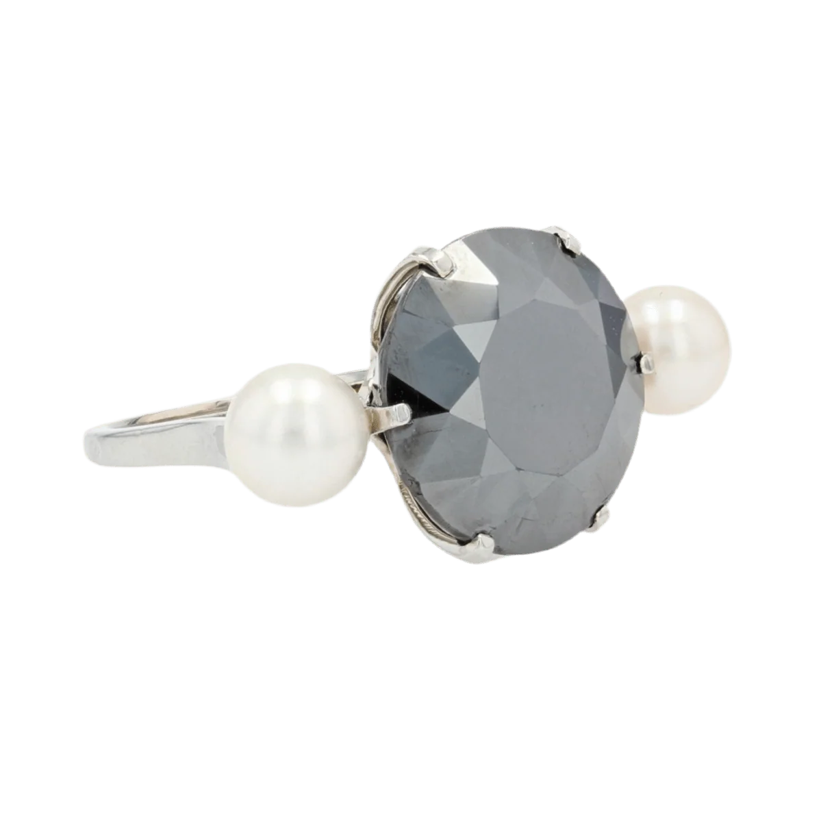 Bague Cocktail en or blanc, hématite, perles et nacre - Image 5