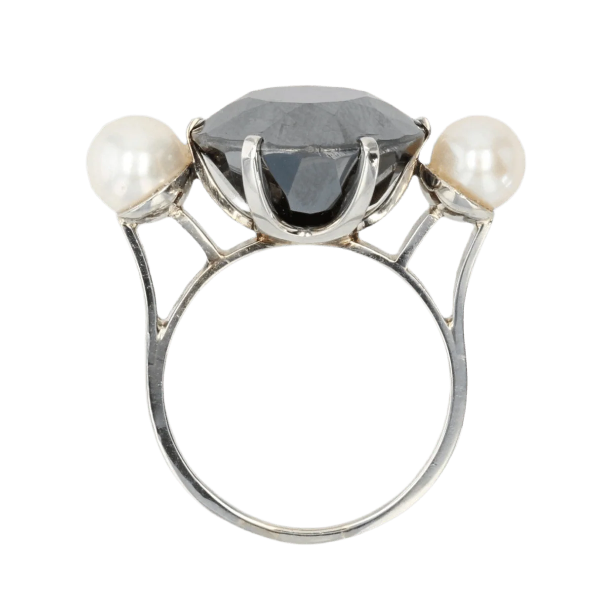 Bague Cocktail en or blanc, hématite, perles et nacre - Image 6